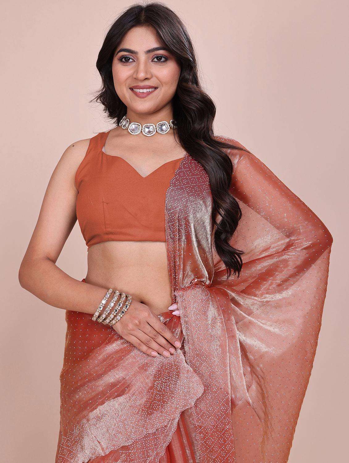 women solid with work embellished saree with blouse - 21962041 -  Standard Image - 1