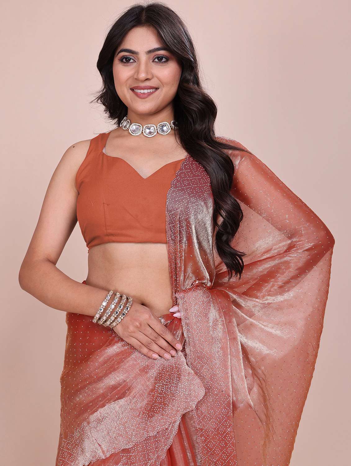 women solid with work embellished saree with blouse - 21962041 -  Standard Image - 4