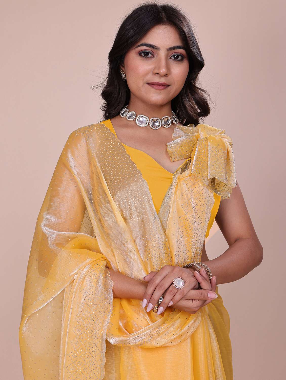 women solid with work embellished saree with blouse - 21962045 -  Standard Image - 4