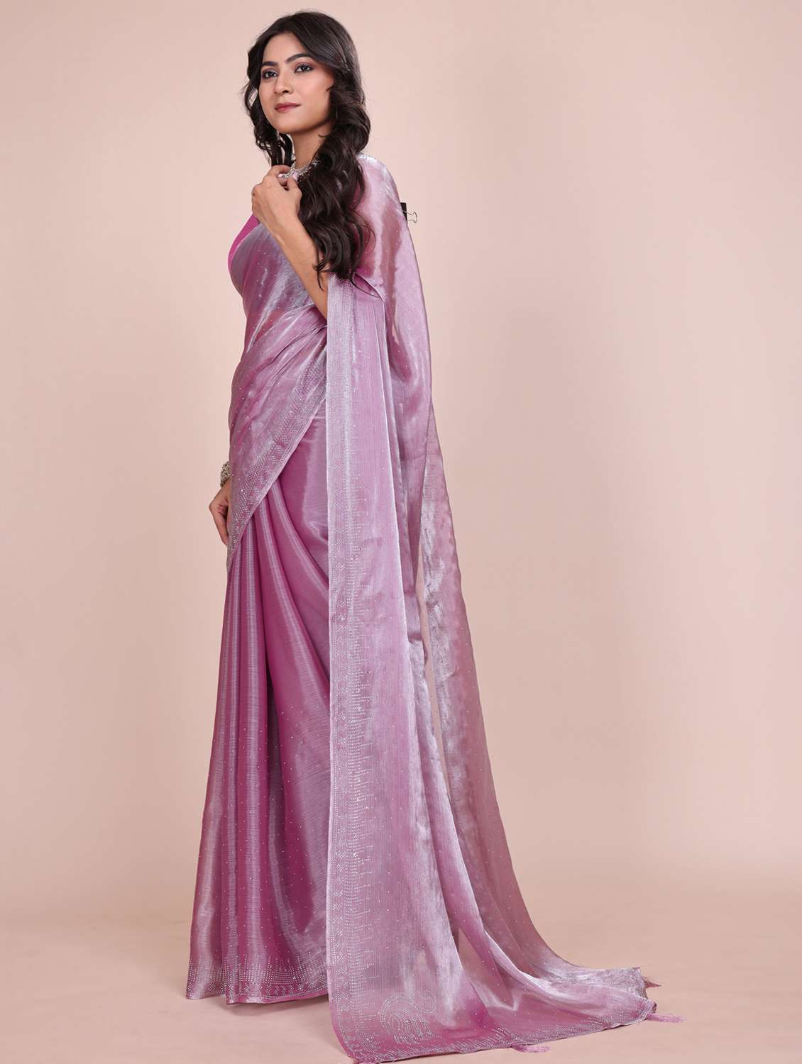 women solid with work embellished saree with blouse - 21962051 -  Standard Image - 1