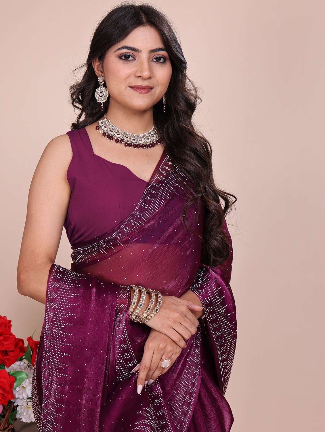 women solid with work embellished saree with blouse - 21962055 -  Standard Image - 4