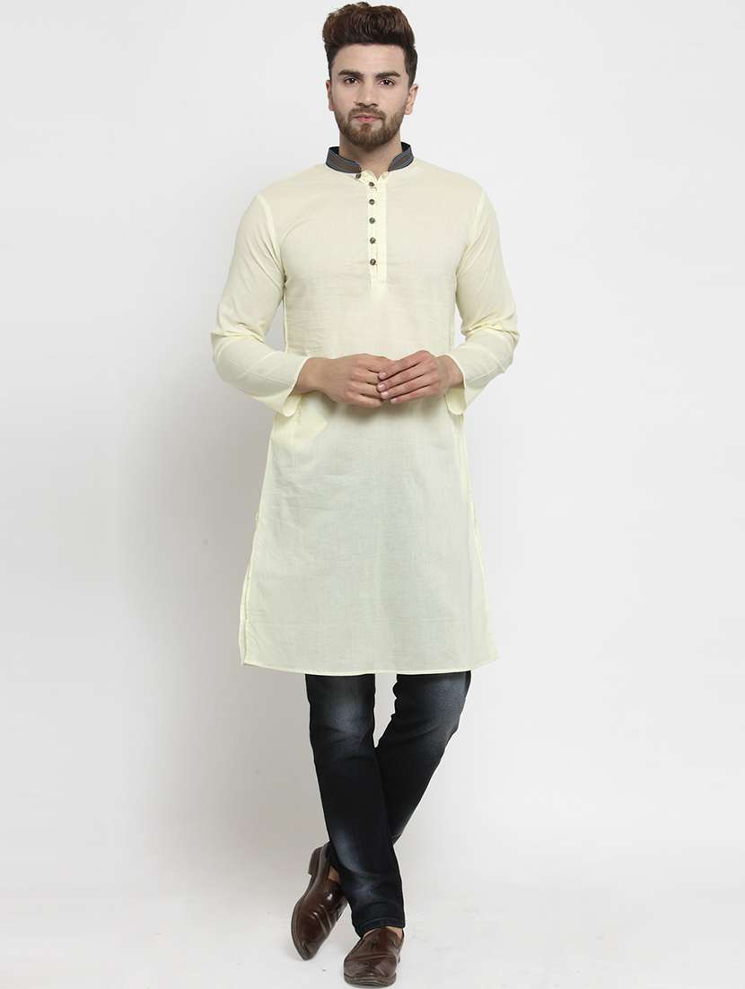 men solid mandarin neck long kurta - 21962066 -  Standard Image - 1