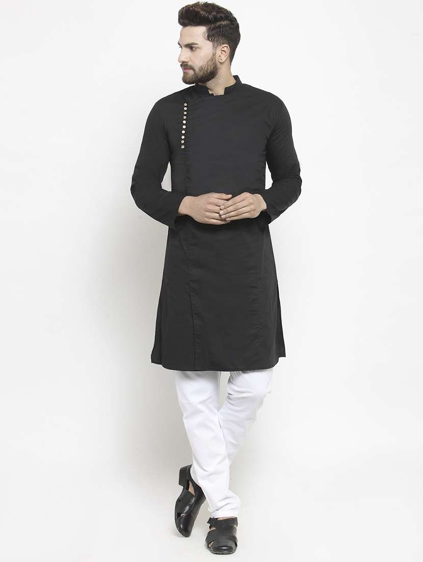 men solid mandarin neck long kurta - 21962068 - Standard Image - 1