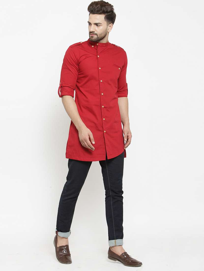 men solid mandarin neck short kurta - 21962069 -  Standard Image - 1