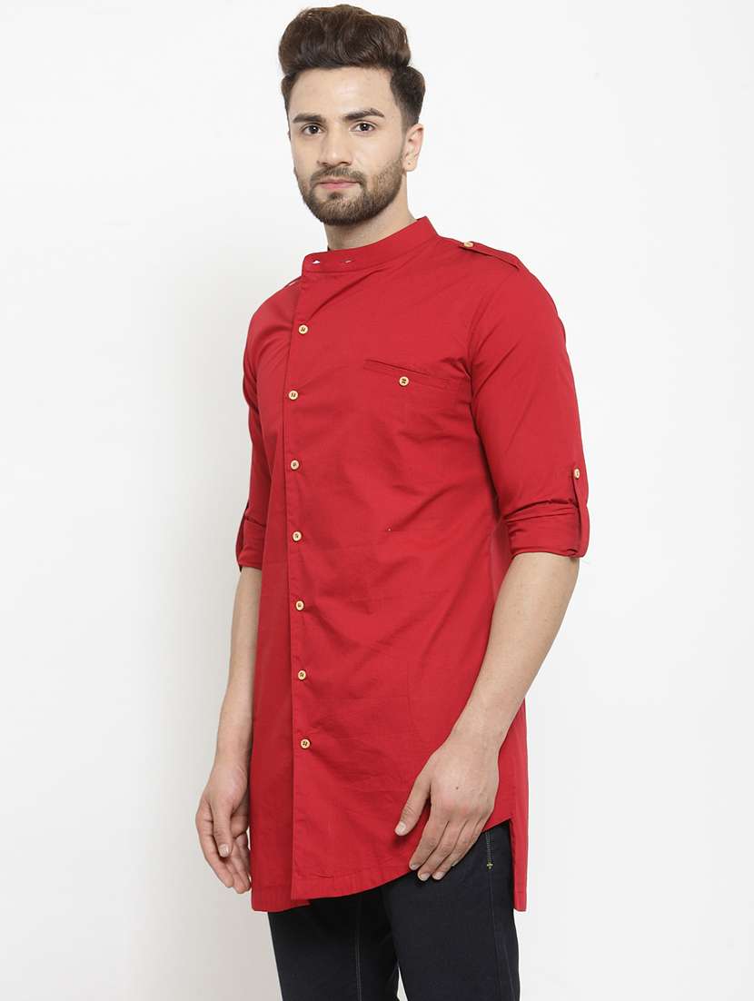 men solid mandarin neck short kurta - 21962069 - Standard Image - 4
