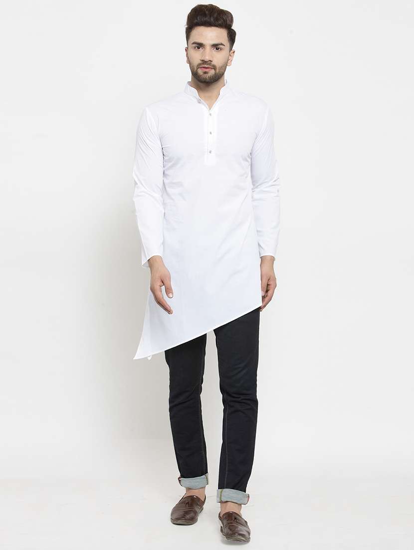 men solid mandarin neck asymmetric kurta - 21962071 - Standard Image - 1