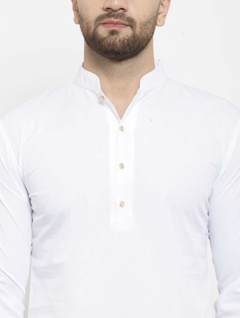 men solid mandarin neck asymmetric kurta - 21962071 - Standard Image - 6