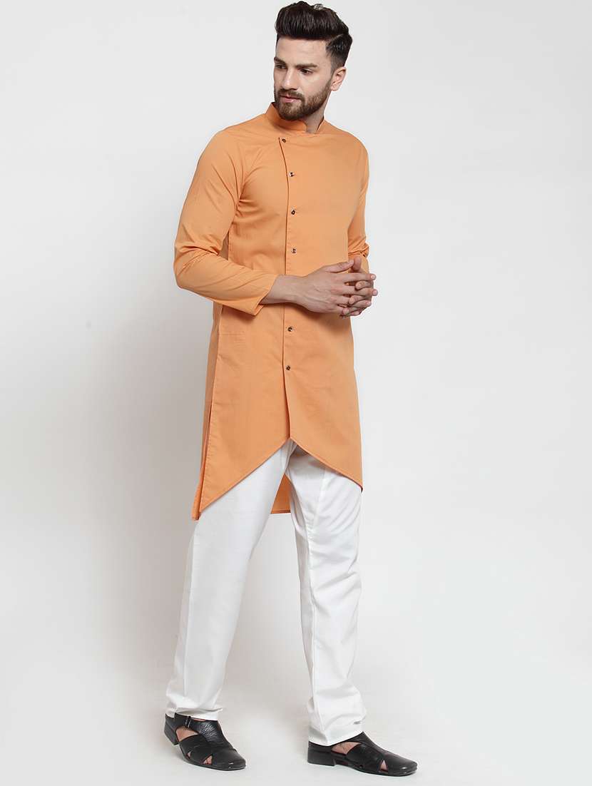 men solid mandarin neck asymmetric kurta - 21962072 - Standard Image - 1