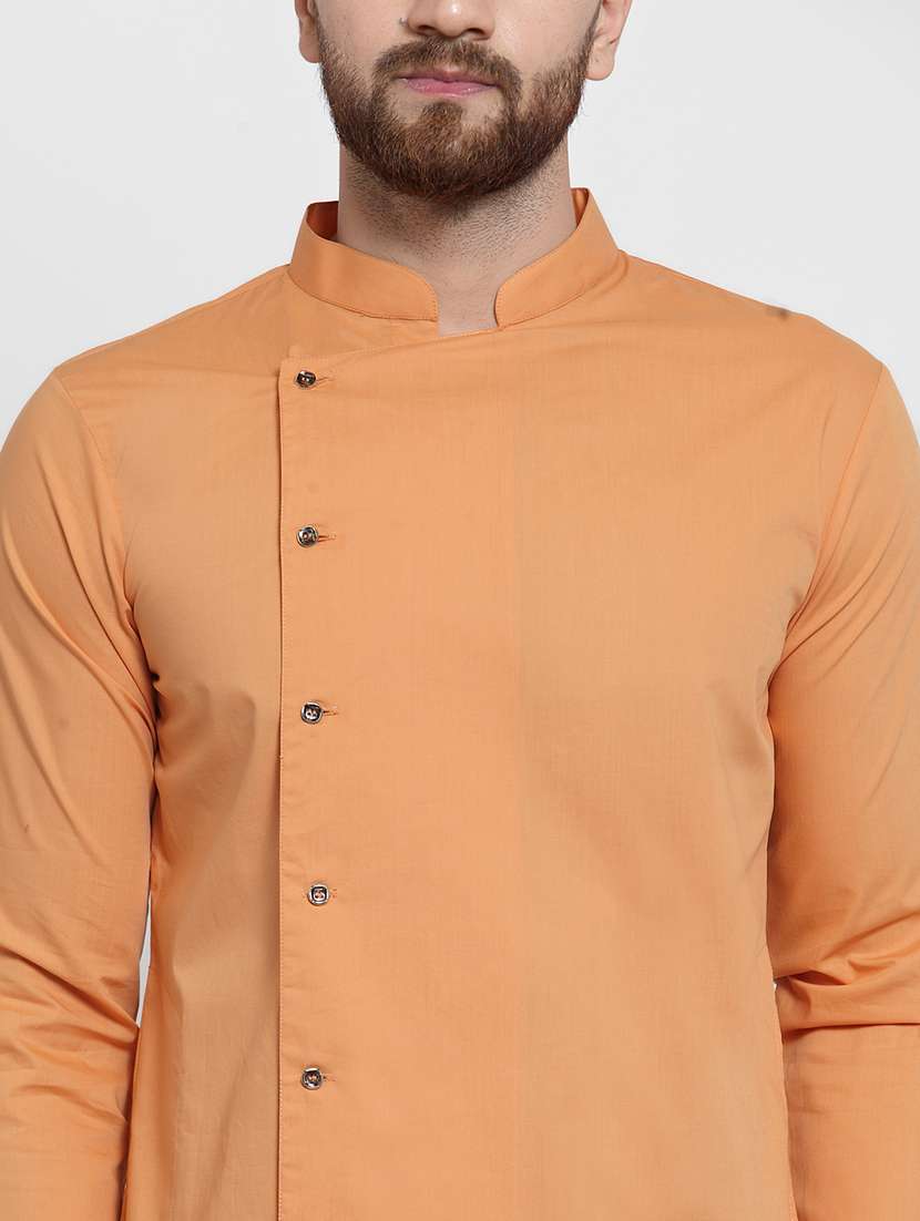 men solid mandarin neck asymmetric kurta - 21962072 - Standard Image - 4