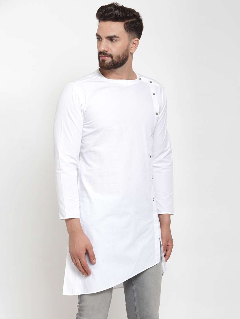 men solid long sleeve asymmetric kurta - 21962075 - Standard Image - 1
