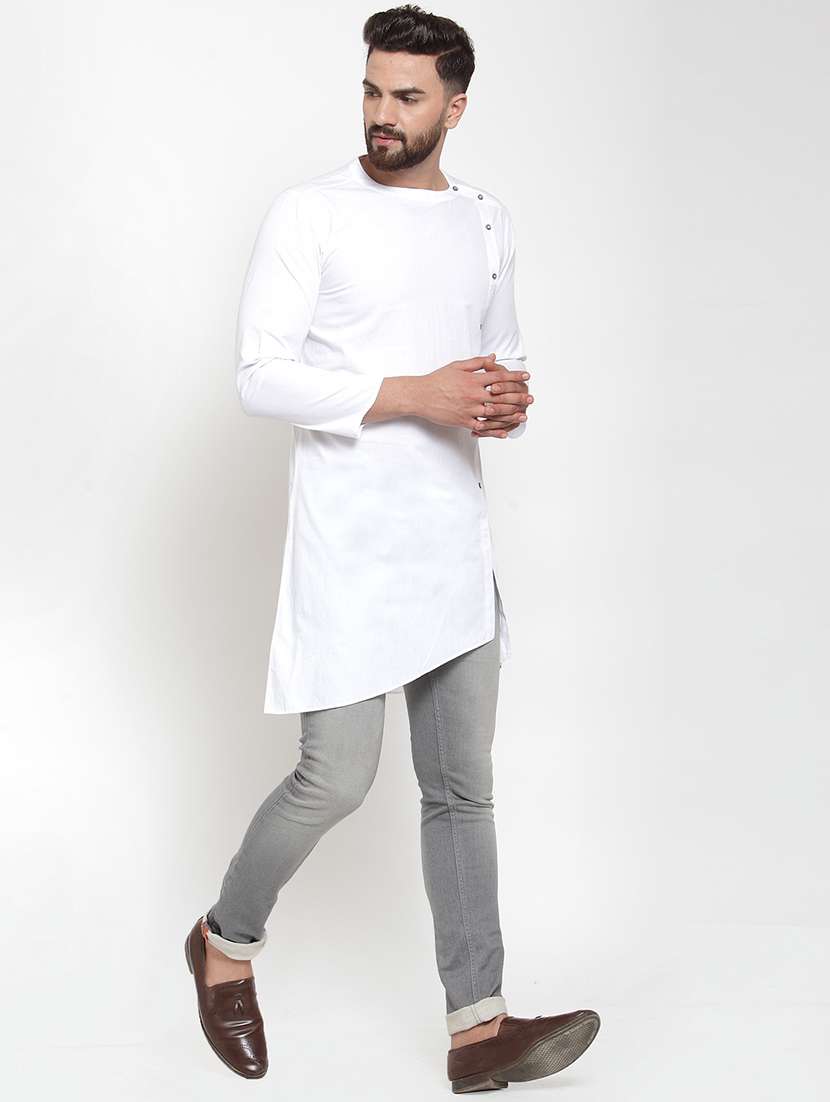 men solid long sleeve asymmetric kurta - 21962075 - Standard Image - 4