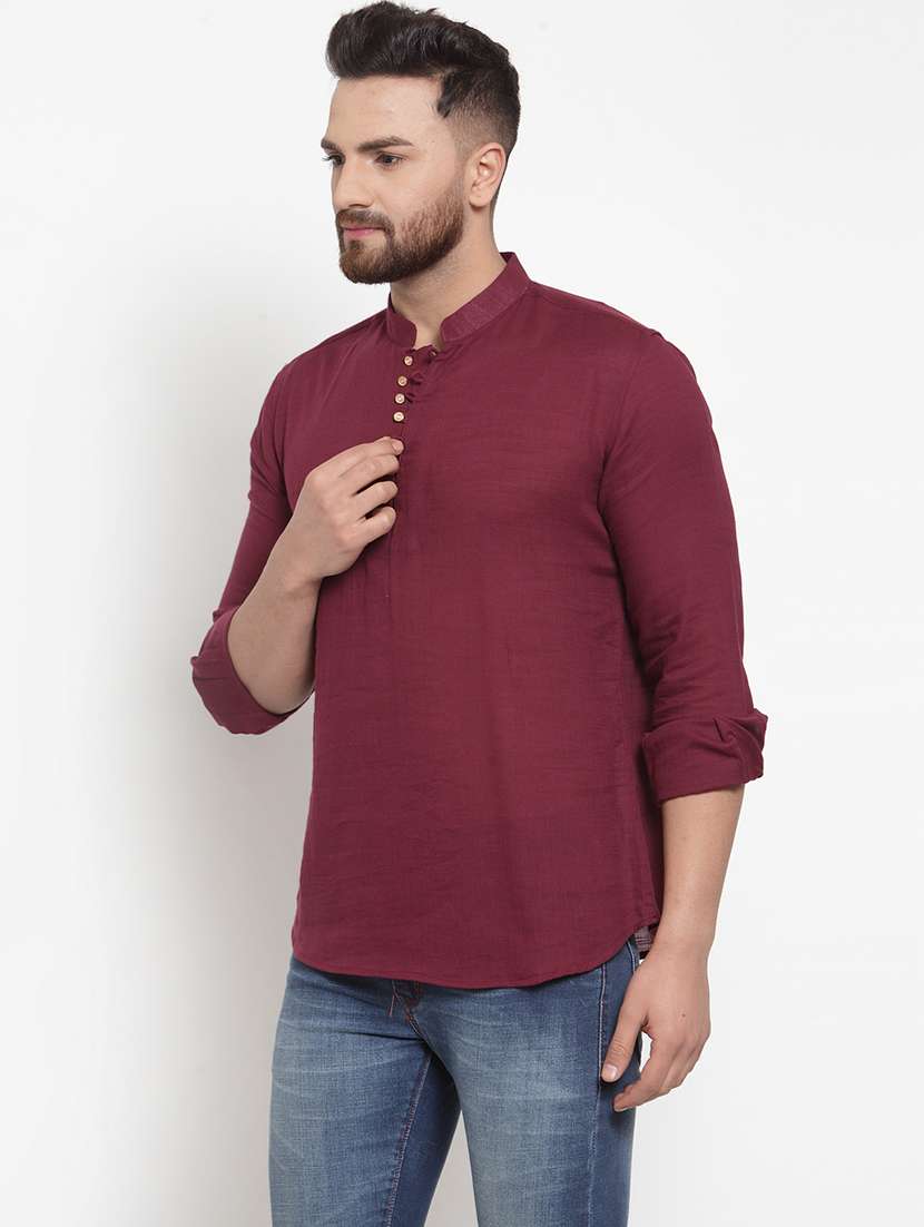 men solid mandarin neck short kurta - 21962076 -  Standard Image - 1