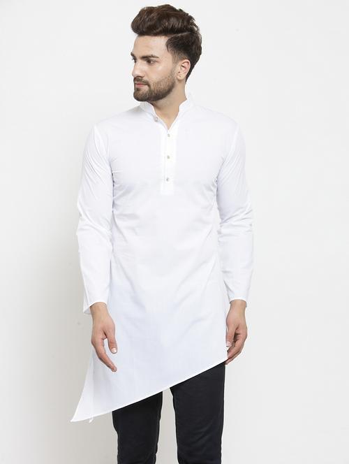men solid mandarin neck asymmetric kurta - 21962084 -  Standard Image - 0