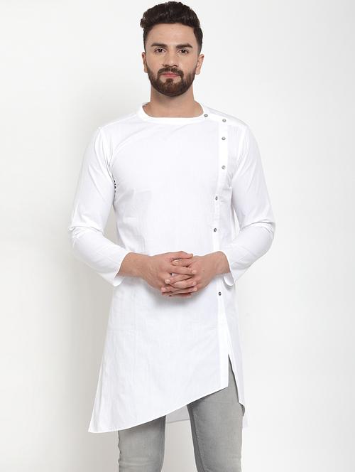 men solid long sleeve asymmetric kurta - 21962088 -  Standard Image - 0