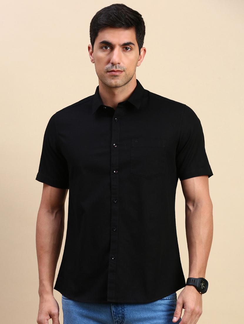men solid short sleeve regular fit casual shirt - 21962100 - Standard Image - 1
