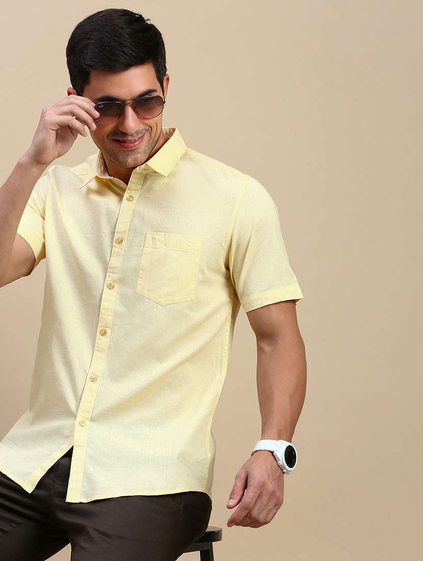 men solid short sleeve regular fit casual shirt