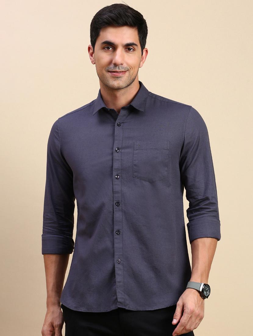 men solid long sleeve regular fit casual shirt - 21962103 - Standard Image - 1