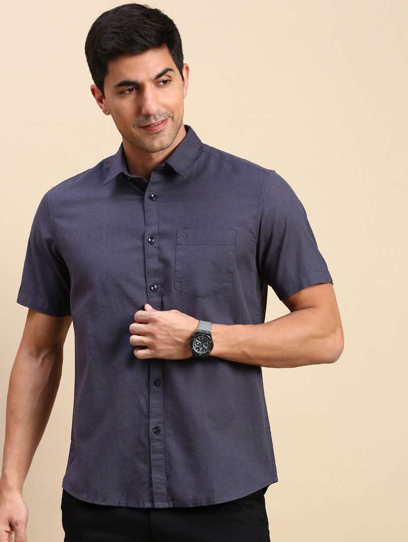 men solid short sleeve regular fit casual shirt - 21962104 - Standard Image - 1