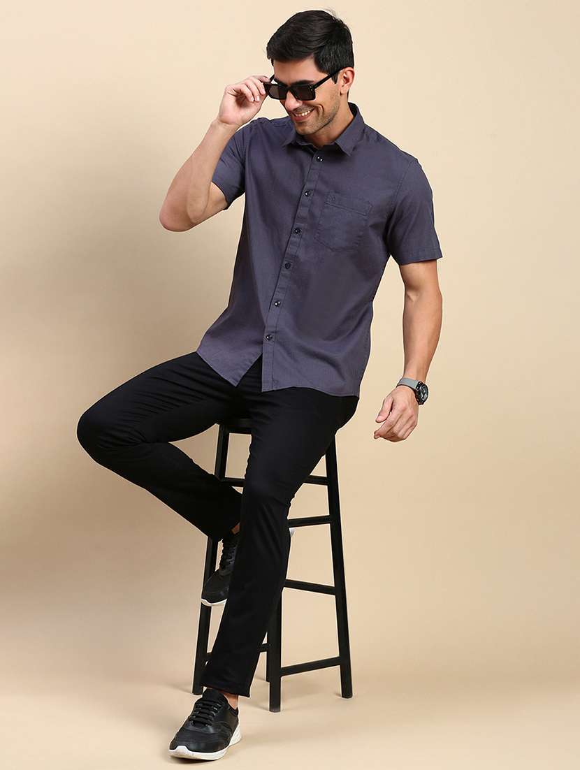 men solid short sleeve regular fit casual shirt - 21962104 - Standard Image - 4