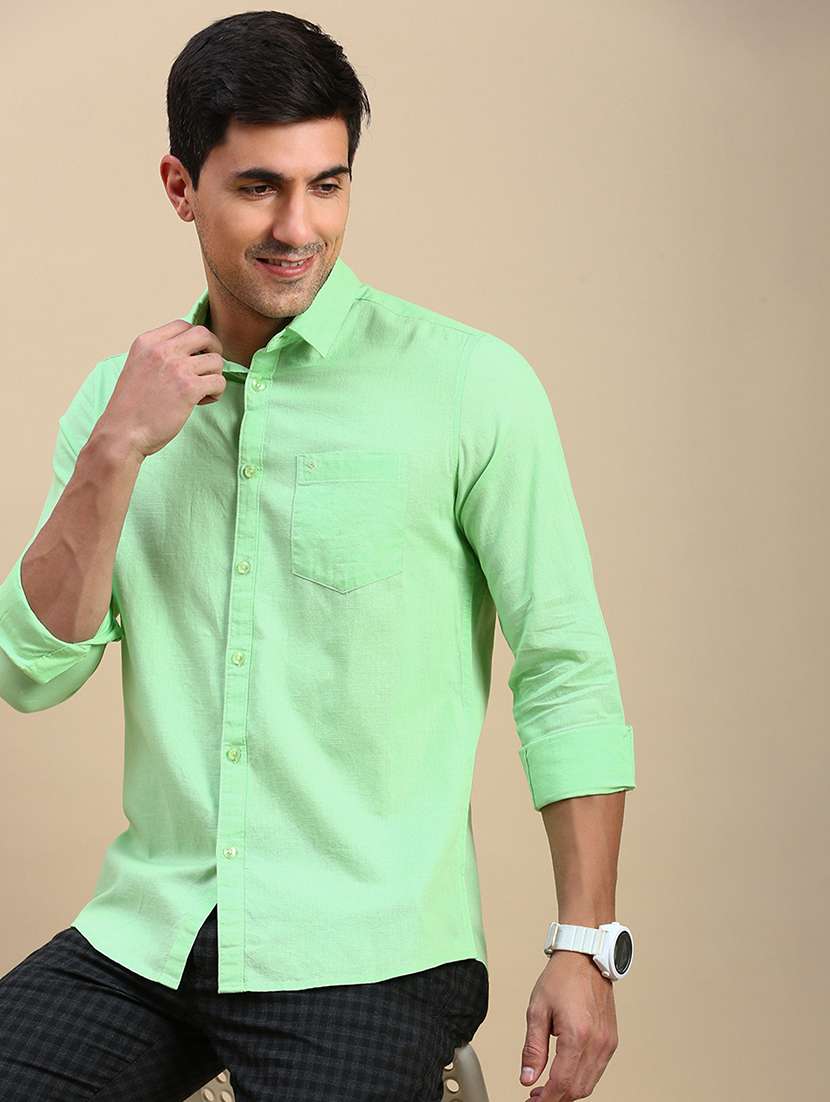 men solid long sleeve regular fit casual shirt