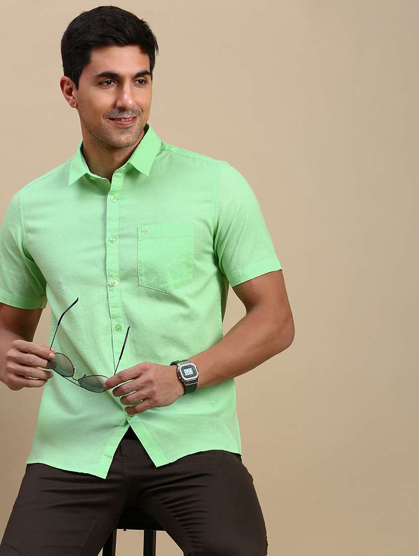 men solid short sleeve regular fit casual shirt