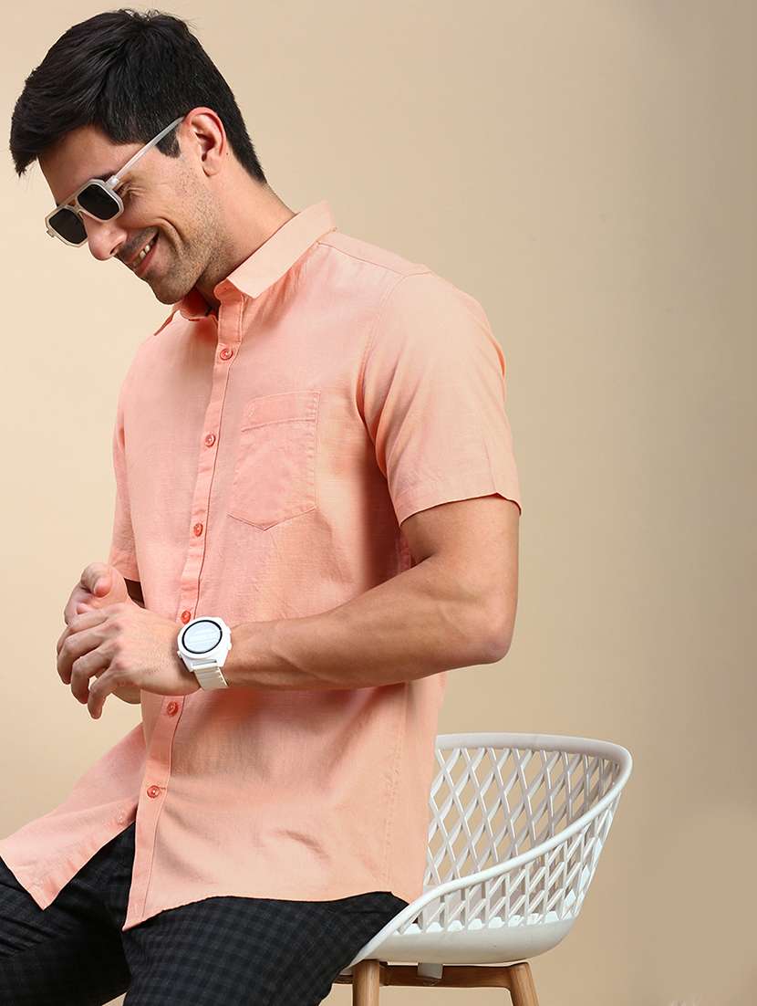 men solid short sleeve regular fit casual shirt