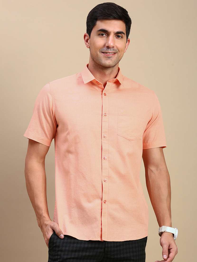 men solid short sleeve regular fit casual shirt - 21962108 -  Standard Image - 1
