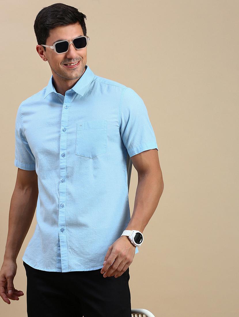 men solid short sleeve regular fit casual shirt - 21962110 - Zoom Image - 0
