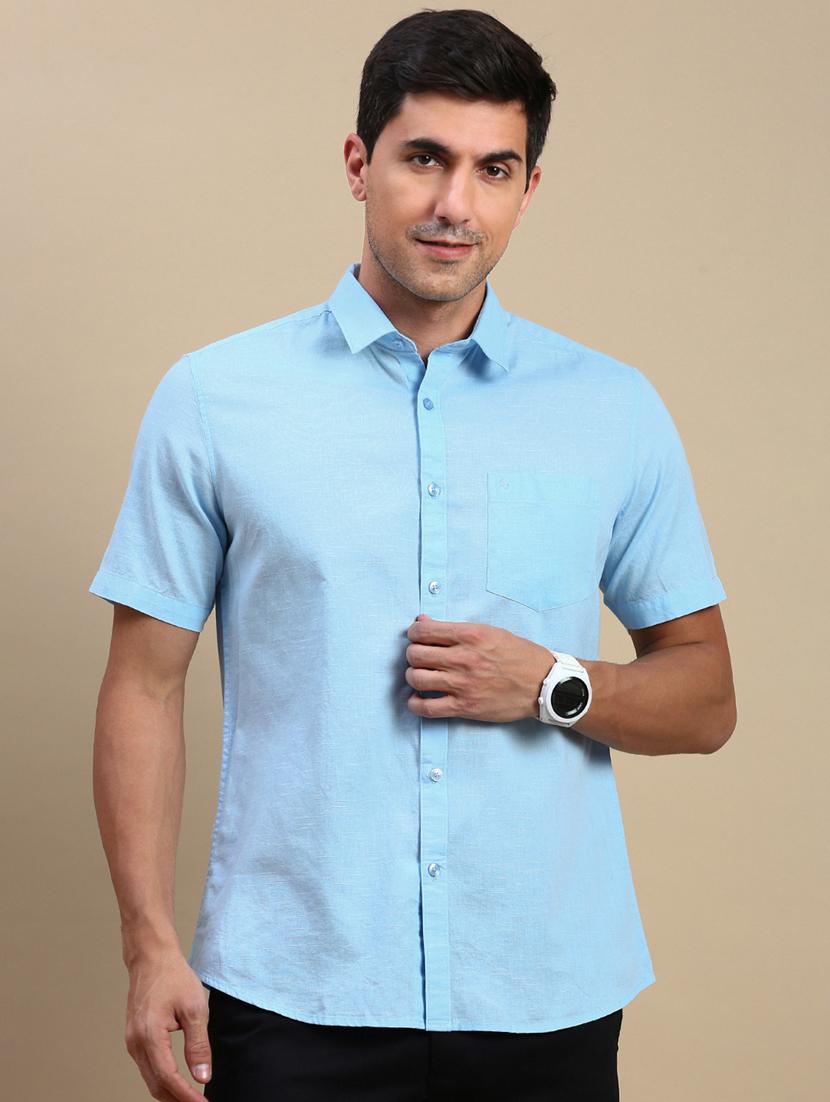 men solid short sleeve regular fit casual shirt - 21962110 - Standard Image - 1