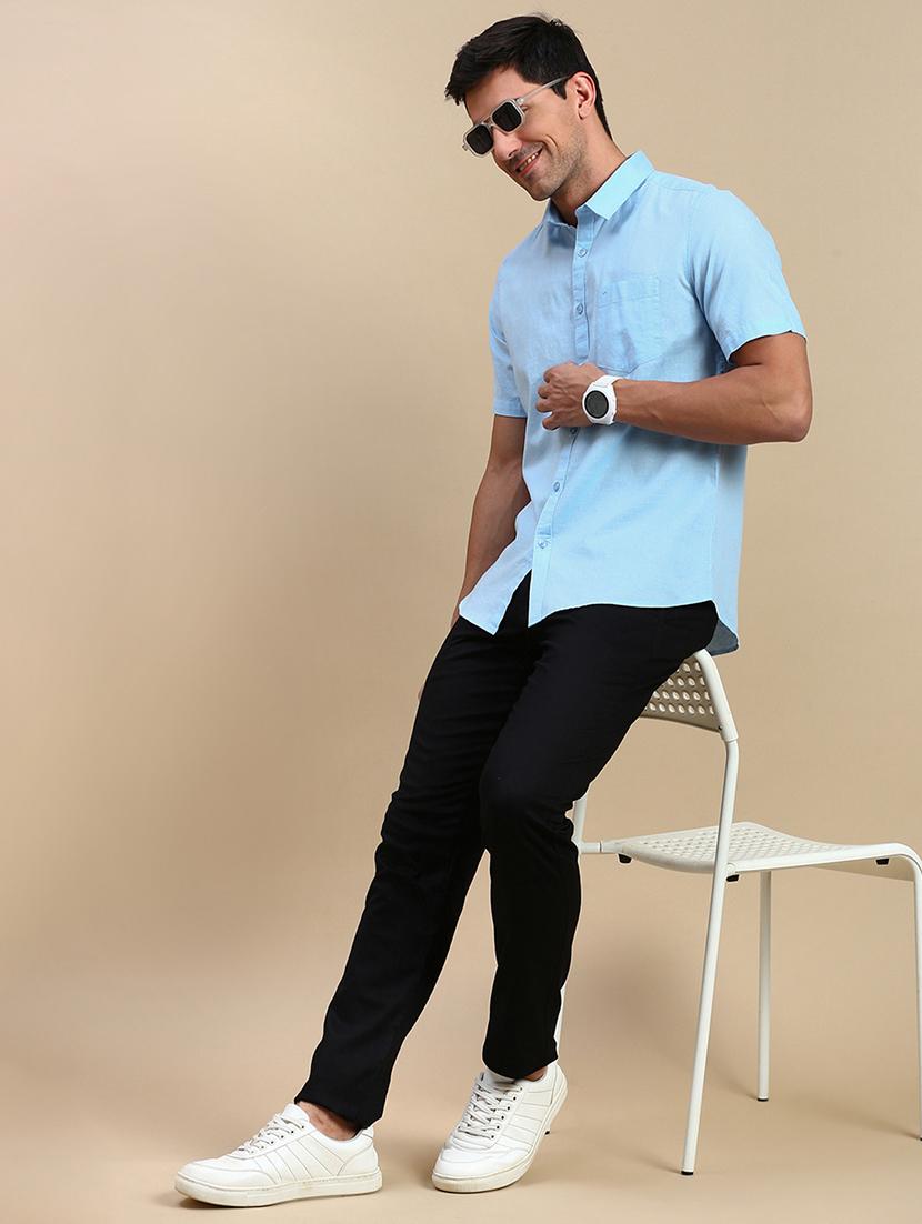 men solid short sleeve regular fit casual shirt - 21962110 - Standard Image - 4