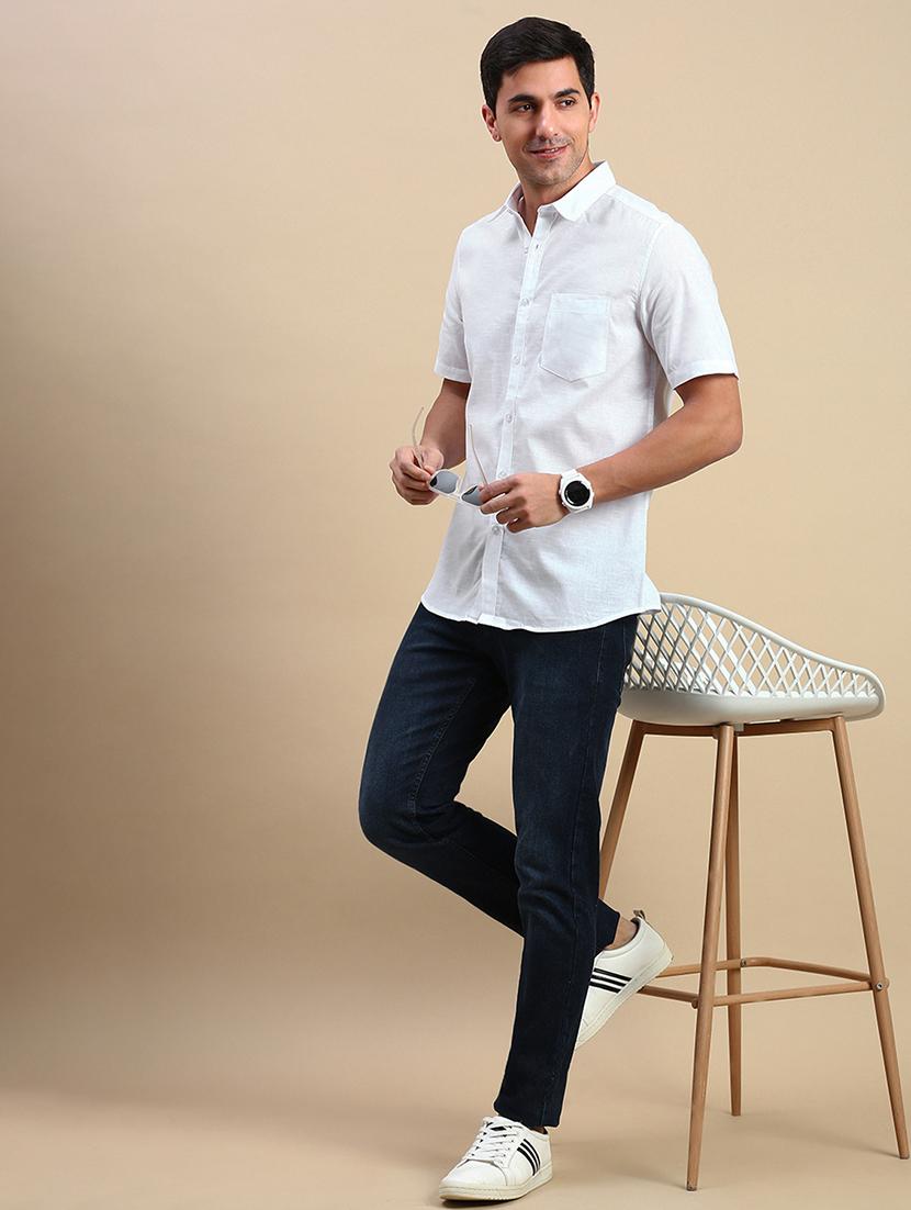 men solid short sleeve regular fit casual shirt - 21962112 - Standard Image - 4