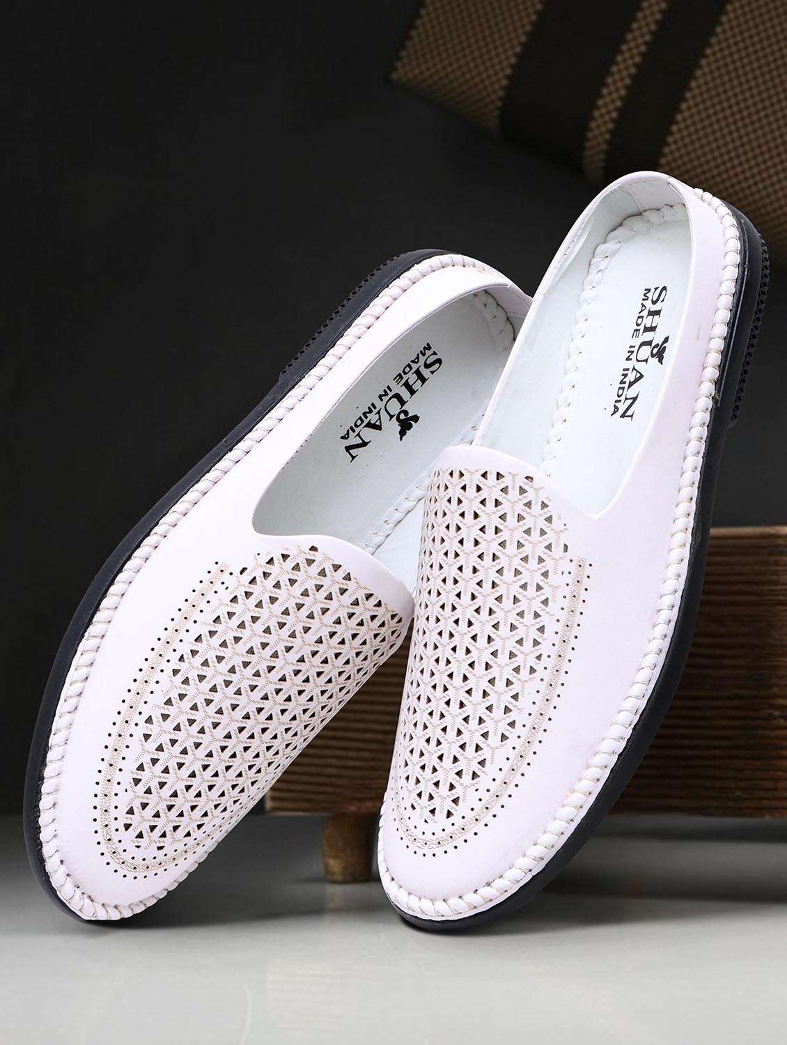 men white cut work slip on mule