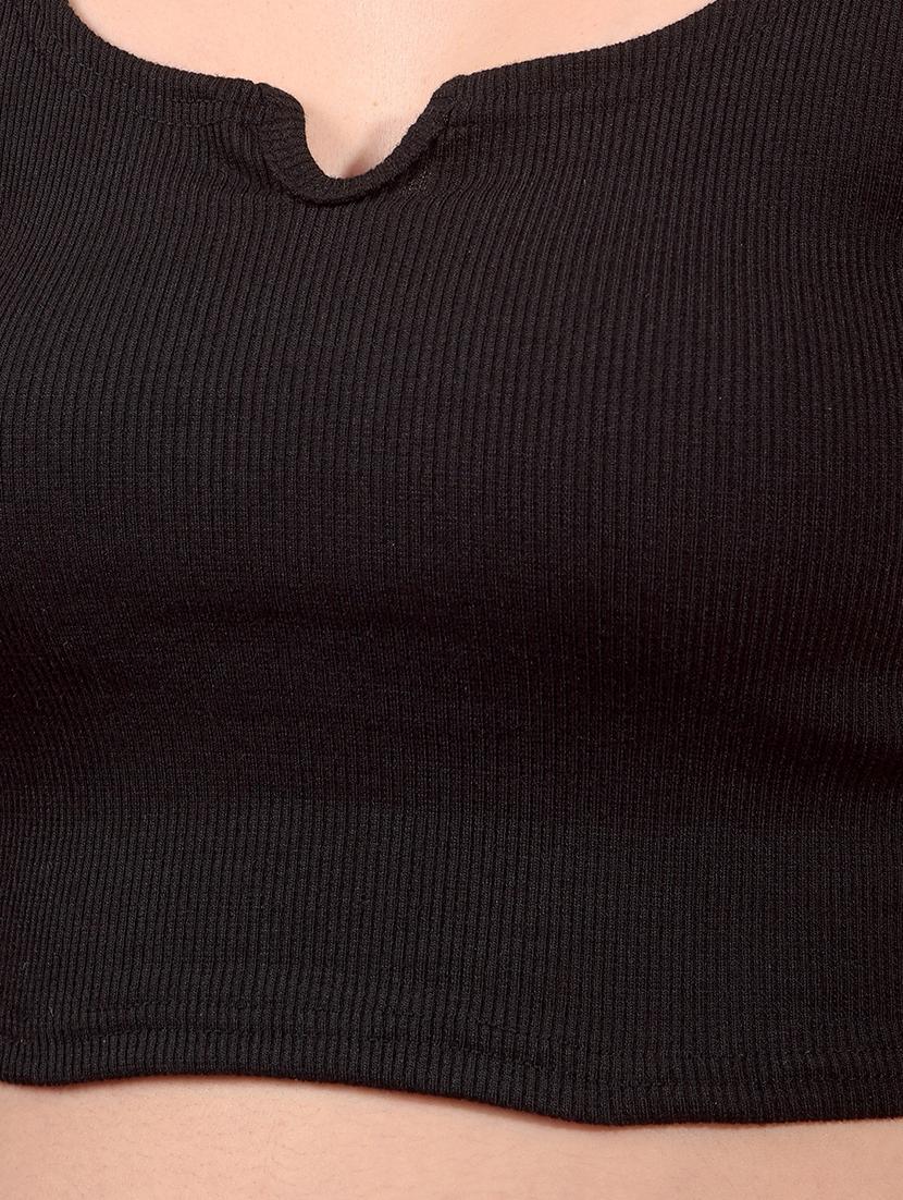 black cotton blend crop top - 21962134 - Standard Image - 4