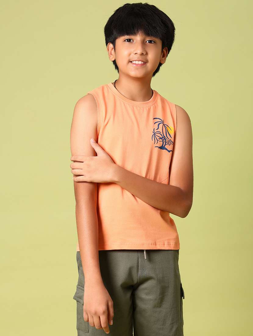 boys orange printed sleeveless t-shirt - 21962147 -  Standard Image - 1
