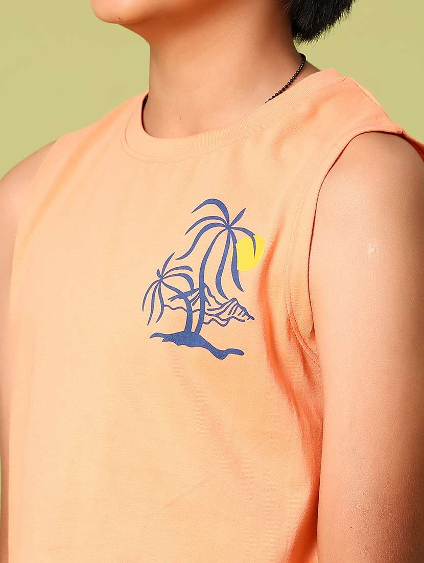 boys orange printed sleeveless t-shirt - 21962147 -  Standard Image - 4