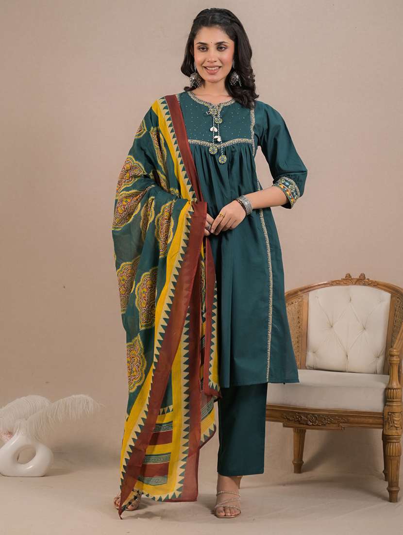women three quarter sleeve kurta pant with dupatta set - 21962168 -  Standard Image - 1