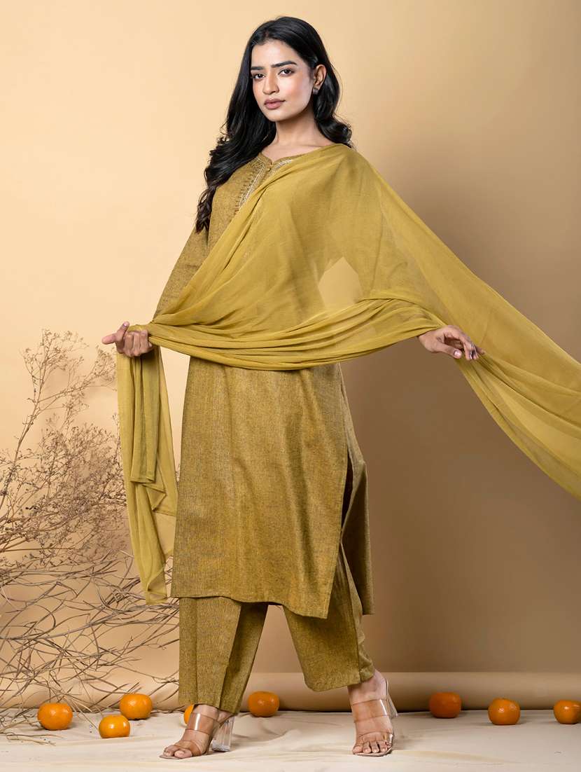 women three quarter sleeve kurta pant with dupatta set - 21962174 -  Standard Image - 1