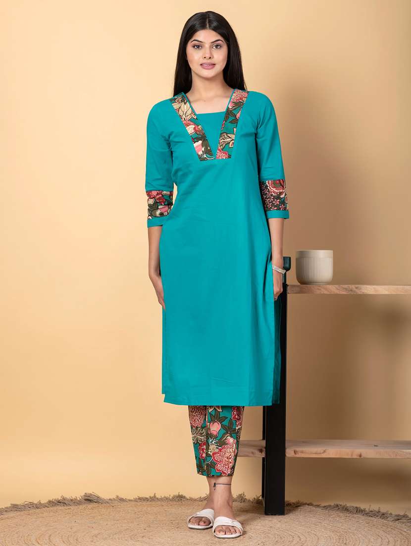 women three quarter sleeve kurta pant set - 21962180 -  Standard Image - 1