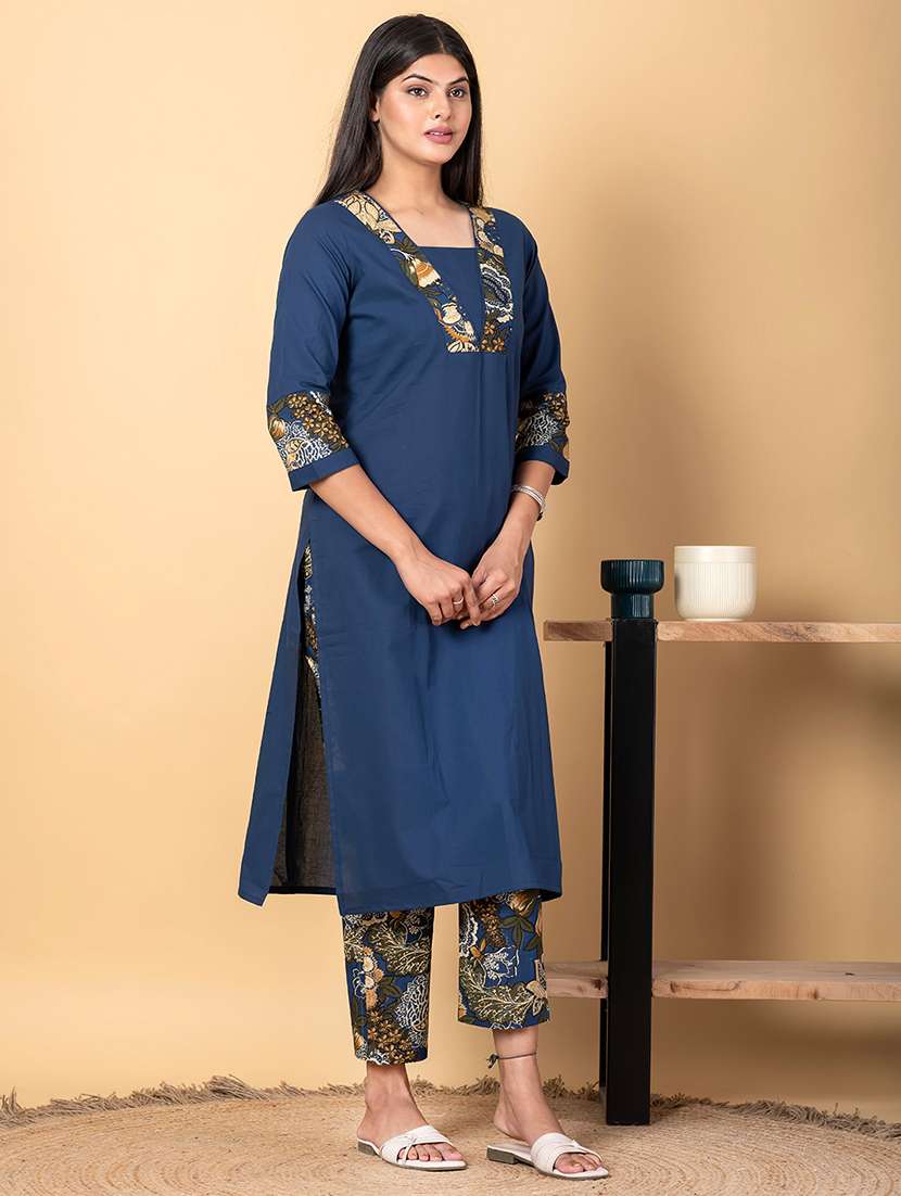 women three quarter sleeve kurta pant set - 21962181 -  Standard Image - 1