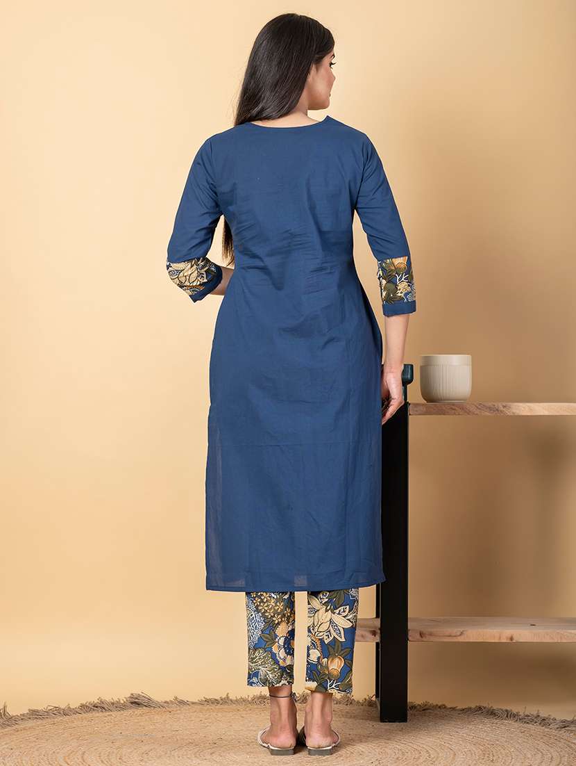 women three quarter sleeve kurta pant set - 21962181 -  Standard Image - 4