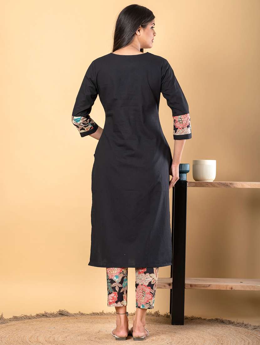 women three quarter sleeve kurta pant set - 21962182 -  Standard Image - 4