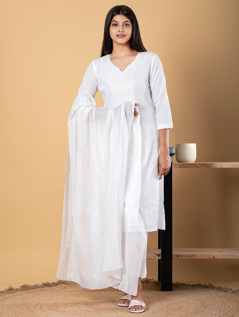 women three quarter sleeve kurta pant with dupatta set - 21962183 -  Standard Image - 1
