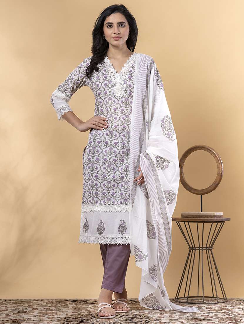 women three quarter sleeve kurta pant with dupatta set - 21962184 -  Standard Image - 1
