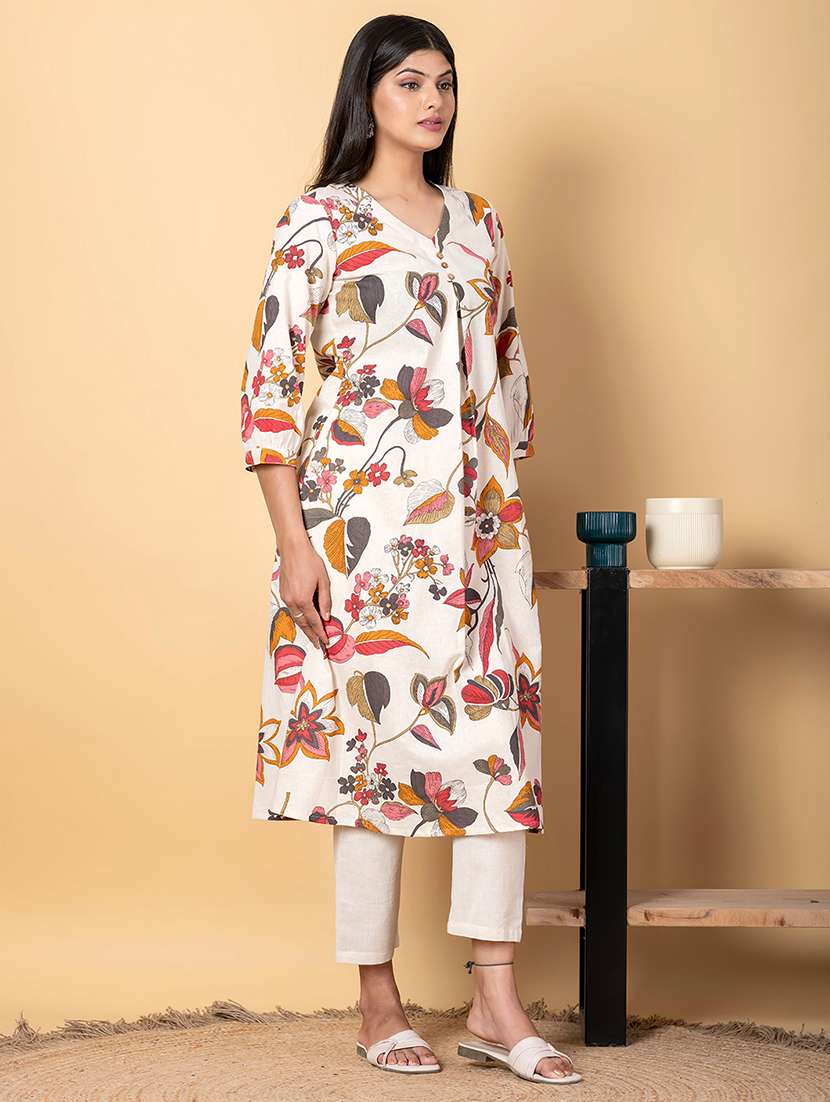 women three quarter sleeve kurta pant set - 21962187 -  Standard Image - 1