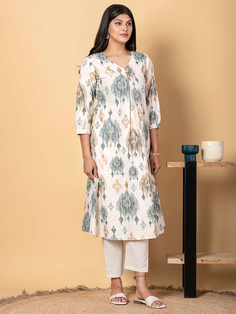 women three quarter sleeve kurta pant set - 21962191 -  Standard Image - 1