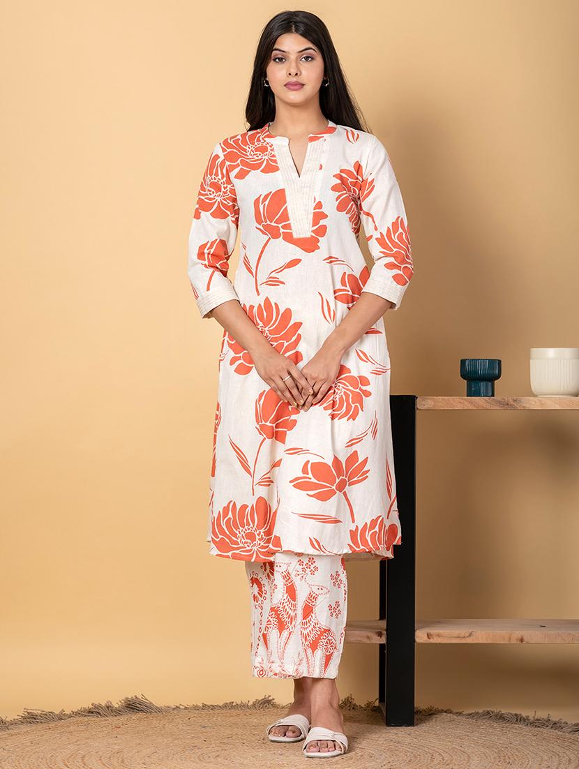 women three quarter sleeve kurta pant set - 21962194 -  Zoom Image - 0