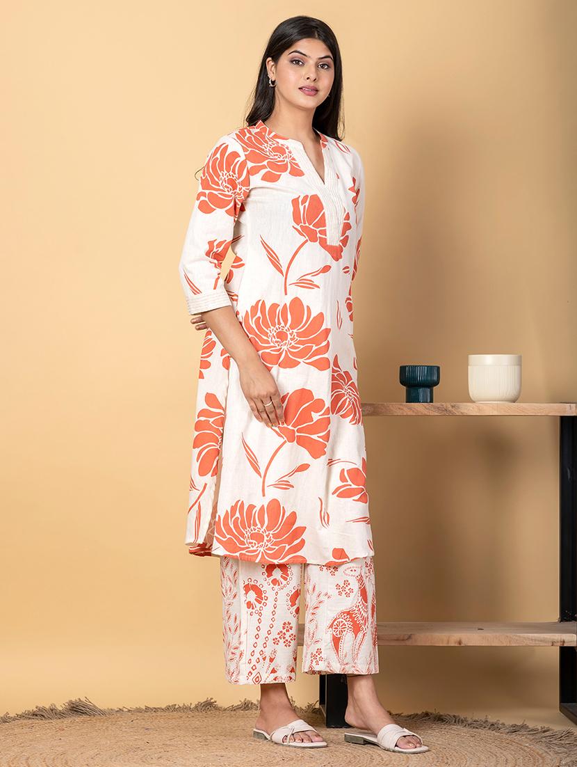 women three quarter sleeve kurta pant set - 21962194 -  Standard Image - 1