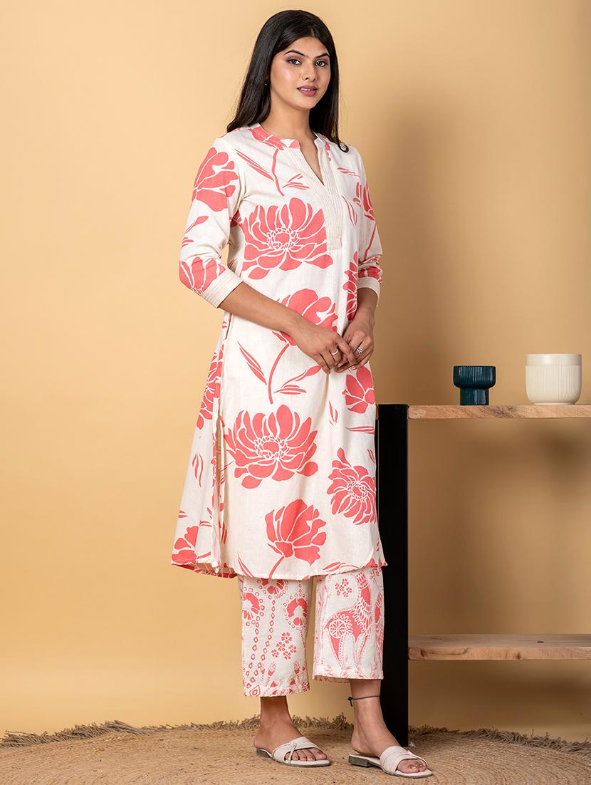 women three quarter sleeve kurta pant set - 21962196 - Standard Image - 1