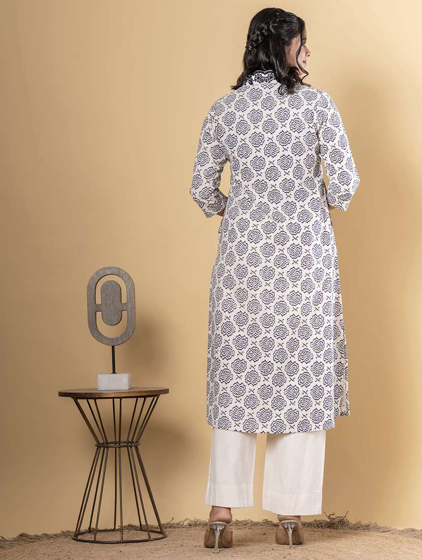 women three quarter sleeve kurta pant set - 21962198 -  Standard Image - 4