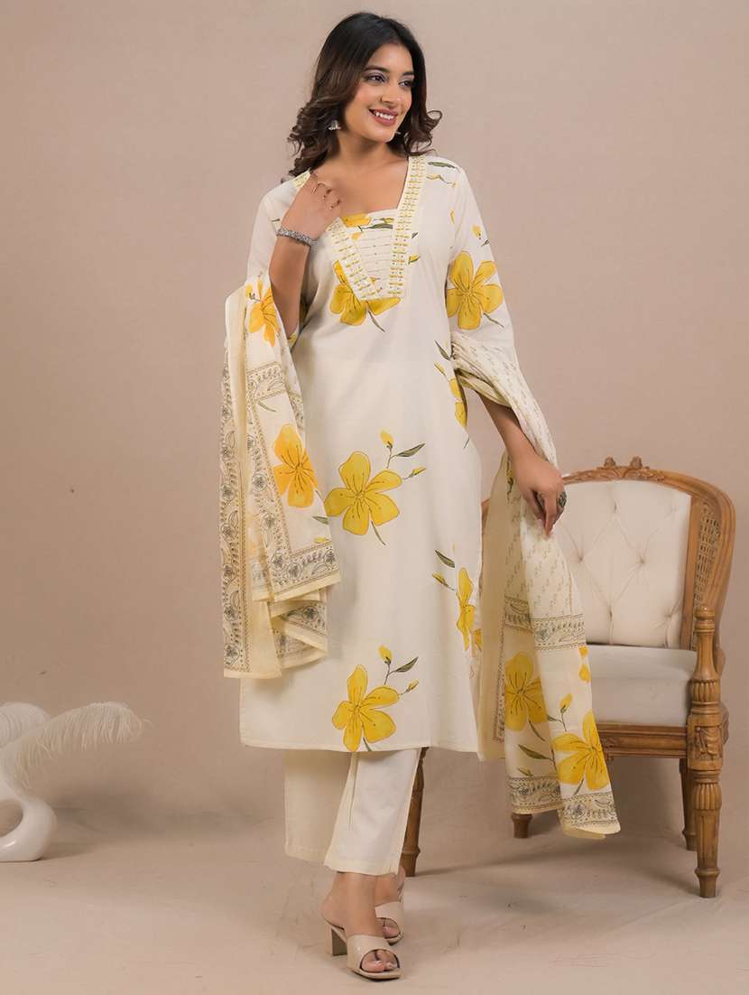 women three quarter sleeve kurta pant with dupatta set